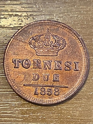 2 Tornesi coins used from the Kingdom of the Two Sicilies 1858 copper