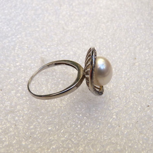 925 Silver ring with pearl and zircon, plated