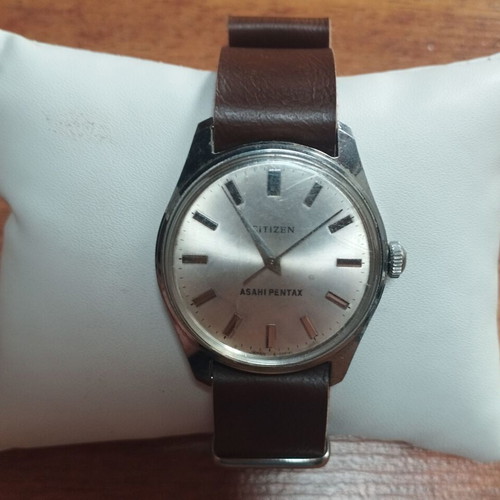Citizen Asahi Pentax Rythm 4-020341 watch used with new brown leather nato strap
