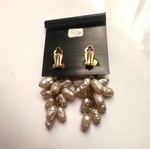 Vintage Cascade clip-on earrings with embossed texture, white and gold