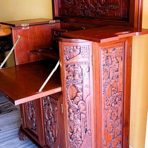 Vintage Chinese hand carved wooden bar used