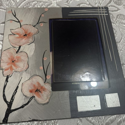 Hand Painted Photo Frame 24x25 cm with Pink Flowers, Like New