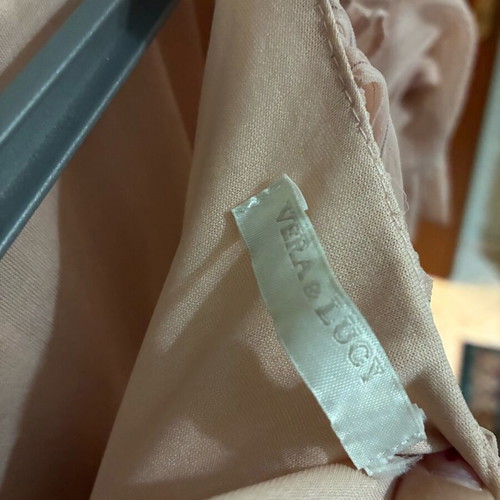 Blouse with unique cut new in pink nude with silver shine