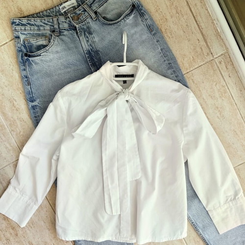 White women's shirt cotton like new, quarter sleeve, size M