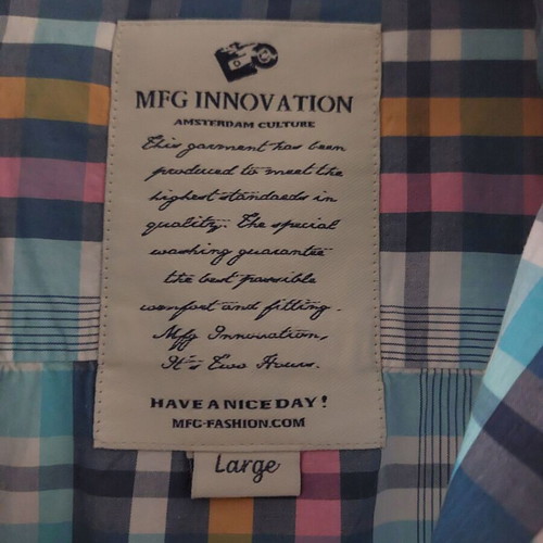 Men's checked shirt with short sleeves used, size Large, turquoise and pink