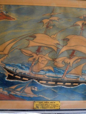 Sailing ship painting Bestia - Themis used, early 20th century