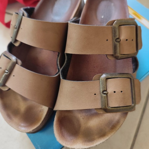 Goldstar leather sandals used, adjustable straps, size 37, beige