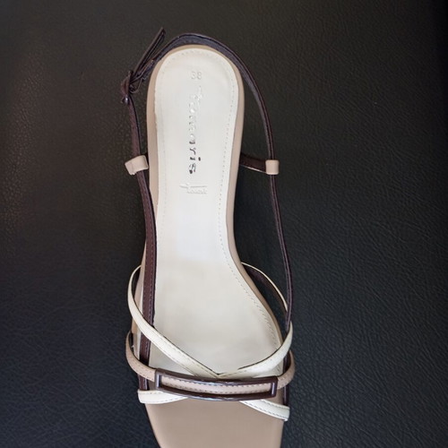 Tamaris sandals new, medium heel, beige brown tricolor