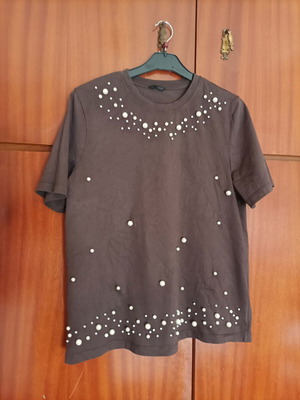Zara blouse brown with pearls like new, size L