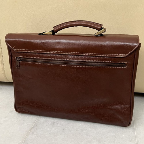 Vintage premium leather briefcase, brown, handmade in Greece