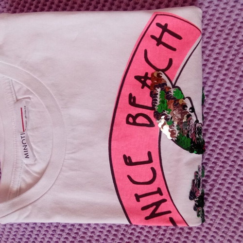 Minoti white girls' t-shirt with sequins, age 3-4