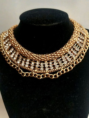 Fashion Choker necklace used, gold color with stones