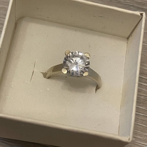 Gold 585 solitaire ring with semi-precious stone, used, size 58