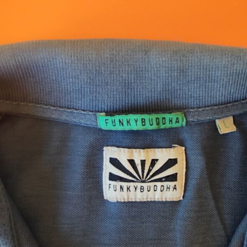 Funky Buddha men's polo blue L cotton used with vintage look