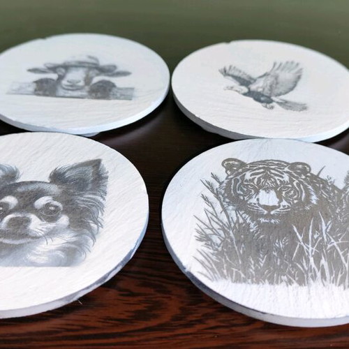 Coasters new, laser engraved, stone