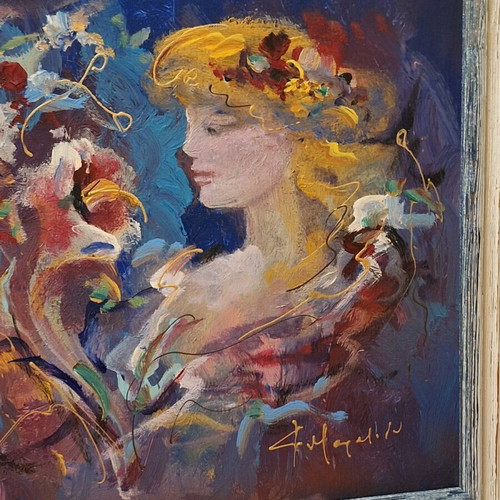 Authentic Mouratidou painting like new with dedication and frame 58×48cm
