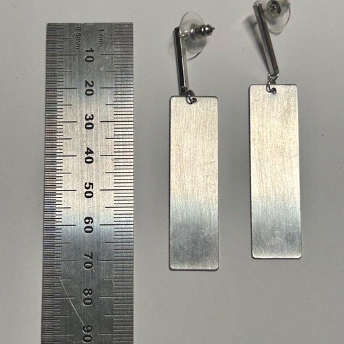 Minimalist brushed steel drop earrings like new, silver tone
