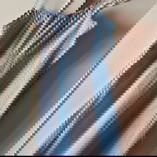 Jean φόρεμα Benetton μεταχειρισμένο με μπεζ δαντέλα, μέγεθος L