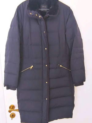 Μπουφάν μακρύ Zara μεταχειρισμένο, μπλε σκούρο, Νο XL με πούπουλο και γούνα