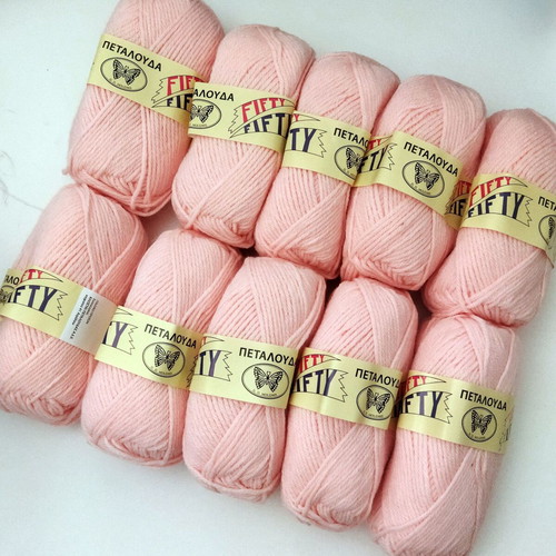 Fifty Fifty knitting yarn set of 10, Butterfly brand, pink wool acrylic blend