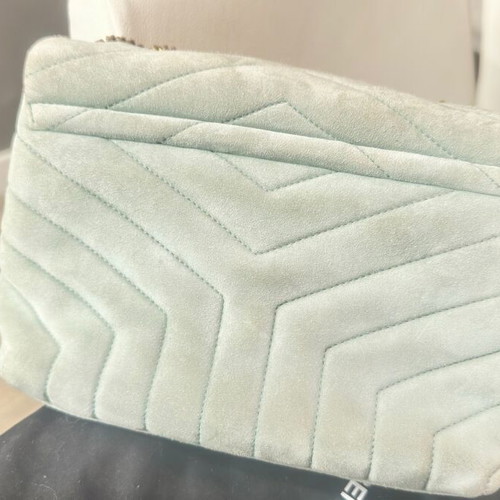 YSL Loulou shoulder bag like new, light blue gray suede leather