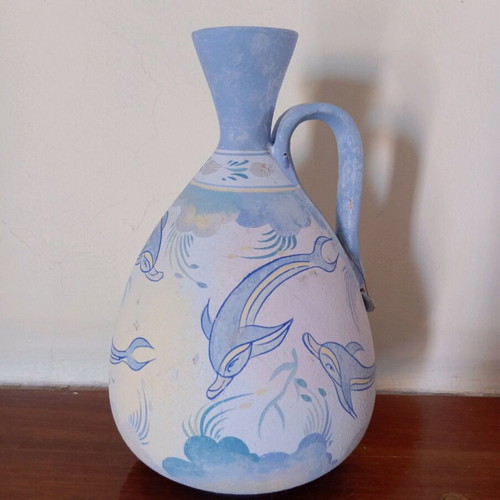 Decorative amphora used, Minoan art replica, 25 cm