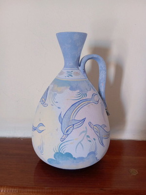 Decorative amphora used, Minoan art replica, 25 cm
