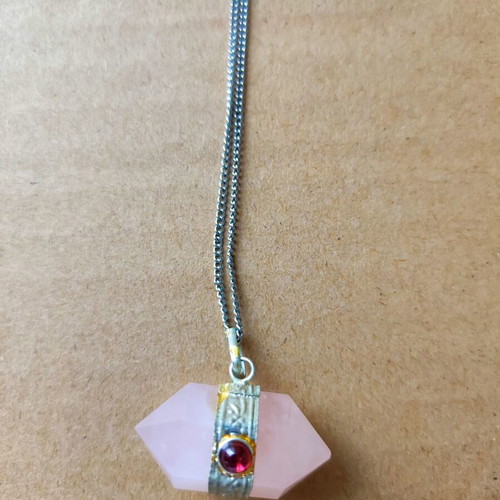 Sweetheart Rose Quartz Crystal Point Boho Necklace new
