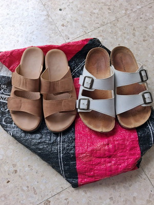 Set of 2 used sandals size 38 white and beige