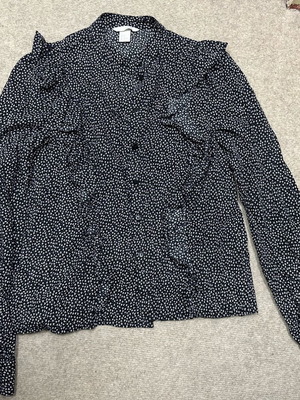 H&M women's shirt used, floral black and white, XS