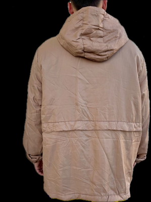 Damart unisex μπουφάν μπεζ XXL με αποσπώμενη κουκούλα, ύφασμα σαν σατέν
