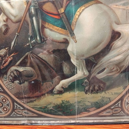 St. George Religious Icon Used, 1950s German Chromolithograph
