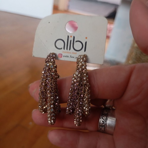 Alibi stainless steel waterfall style drop earrings with crystals