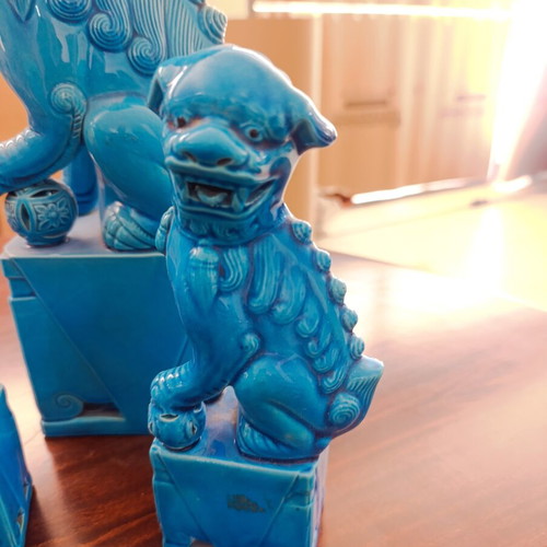 Vintage Chinese Porcelain Set of 4 Pieces with Turquoise Glaze, used