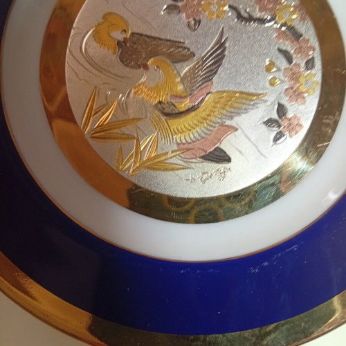 Set of 2 The Art of Chokin Japanese collectible plates 24K gold signed