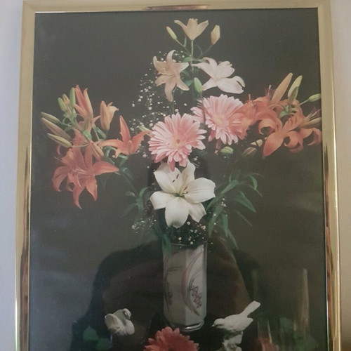 Vintage decorative vase frame with flowers used 26×21