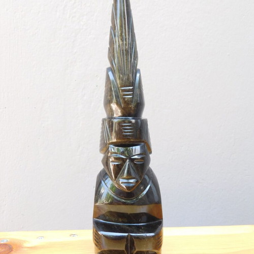 Handmade Maya Aztec Statue from Gold Sheen Obsidian, like new