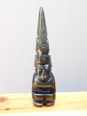 Handmade Maya Aztec Statue from Gold Sheen Obsidian, like new
