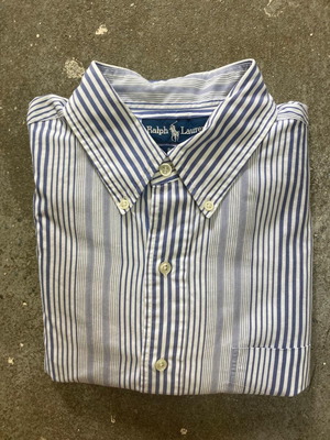 Ralph Lauren Blake Long Sleeve Shirt, Light Blue White Pinstripe, L