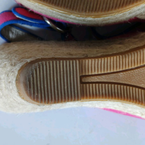 Kanna espadrille platforms like new, pink with blue trim