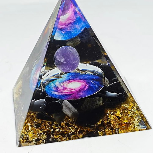 Orgonite Pyramid with Amethyst and Galaxy Design like new