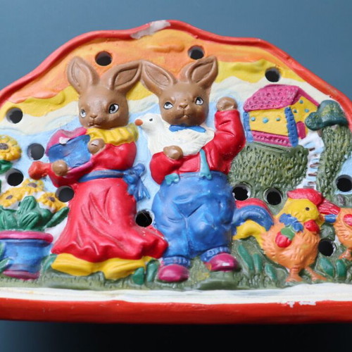 Clay Easter Candle Holder with Bunnies new