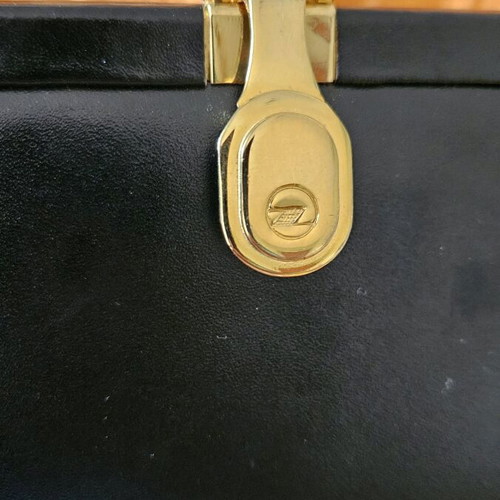 Evening leather envelope shoulder bag like new, black, 1970s