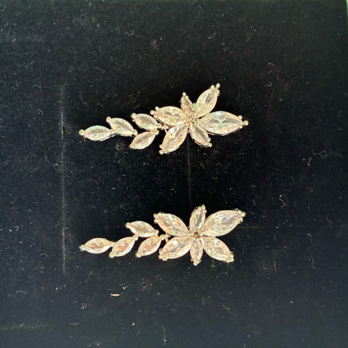Bridal earrings leaves new, silver with transparent stones