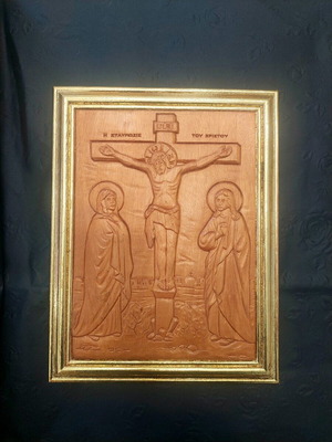 The Crucifixion Handmade wood carving in natural wood like new