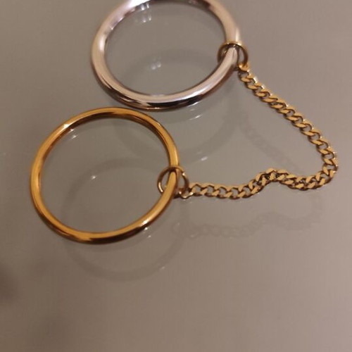 Two-tone ring new with two bands and chain, sizes 10 and 9, stainless steel