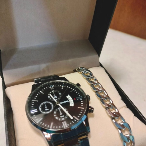 Geneva men's watch and silver chain bracelet set new in box