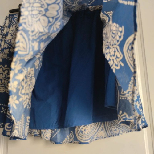 H&M mini skirt paisley boho circle skirt new, size L, blue and white