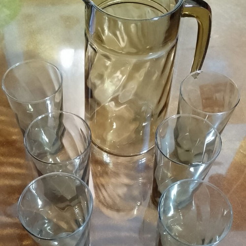 Luminarc Tornado vintage glass set with jug, smoked brown
