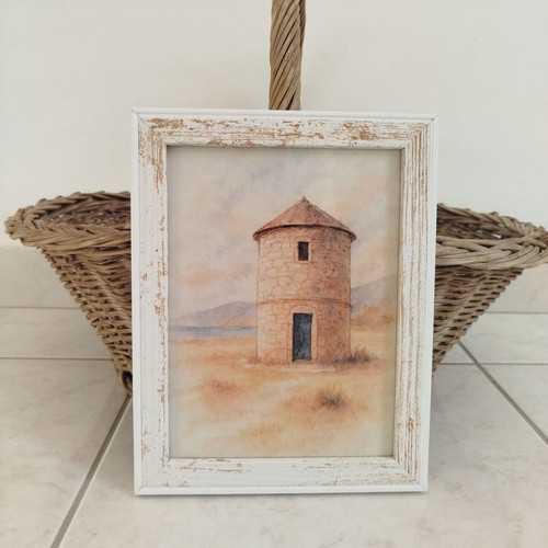 Rustic Watercolor Print 15x20 cm with Frame, Greek Decor